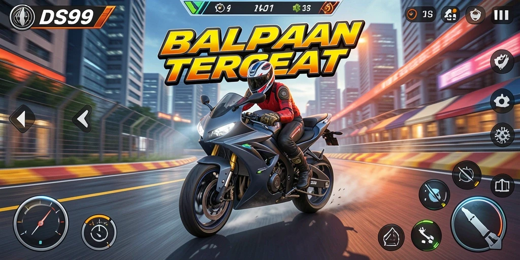 Tampilan gameplay balapan motor yang seru dan mendebarkan.