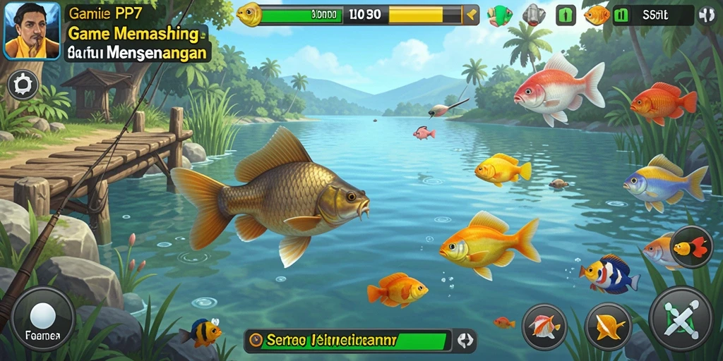 Screenshot gameplay PP7 menunjukkan aksi seru saat memancing.